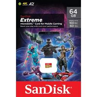 SanDisk Extreme For Mobile Gaming Micro SD Card 64GB SDXC UHS-I U3 SDSQXAH-064G